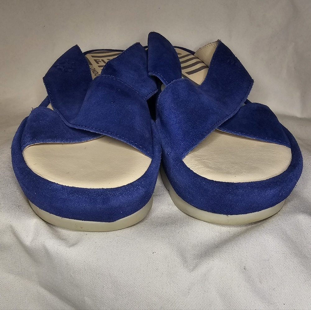 Fly London Begs Wedge Sandals - Women's Size 40 - Blue Suede Chunky Platform - Picture 3 of 14